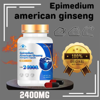 100% Pure Non-GMo Organic American Ginseng Supplement - 60 Capsules Supports Reproductive Health Natural Energizer Stamina