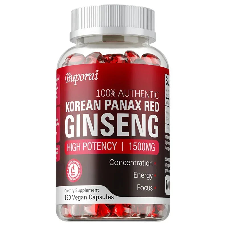 Korean Red Panax Ginseng Capsules - Supports Overall Health & Performance, Improves Mental Focus and Vitality, and Boosts Energy