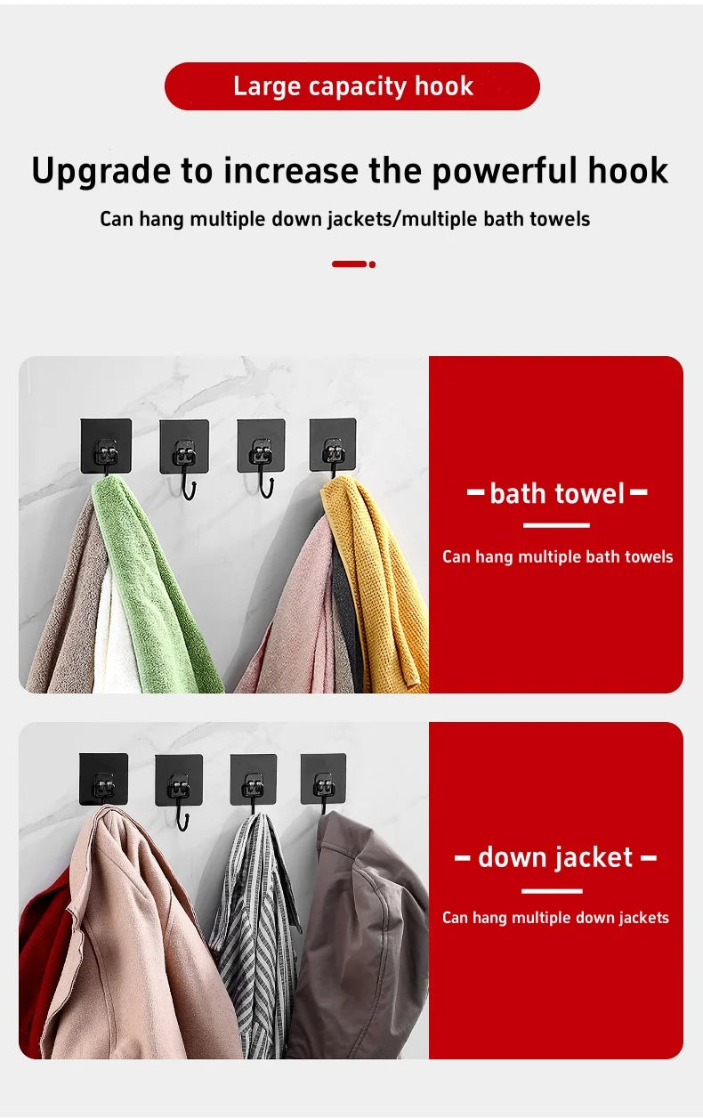 Big Size Hooks Heavy Duty 22 lbs Waterproof Adhesive Wall Hooks Nail-Free Transparent Waterproof Hooks for Kitchen Bathroom