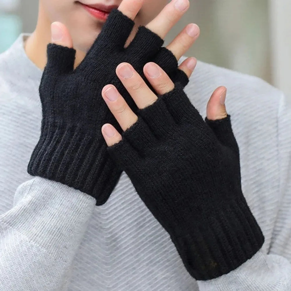 2026 Winter and Autumn Knitted Gloves Warm Plush Men's and Women's Fingerless Gloves Outdoor Sports Touchscreen Gloves