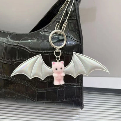 Cross border Sweet Cool Hot Girl Little Bear Wings KeychainBlack and WhiteBat BagPendant MobilePhoneHanger Halloween Accessories