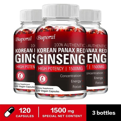Korean Red Panax Ginseng Capsules - Increases Energy, Mood, Stamina & Performance Supports Mental Health