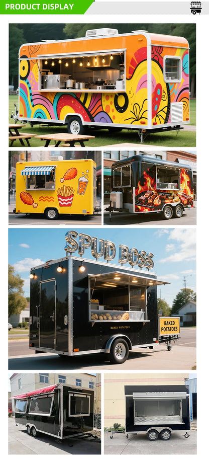 Mobile Restaurant Food Cart Truck Catering Trailer Food Truck Vintage Mobile Food Carts Dining Car Equipment with Full Kitchen