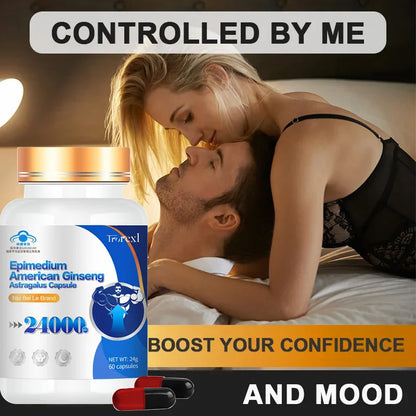 100% Pure Non-GMo Organic American Ginseng Supplement - 60 Capsules Supports Reproductive Health Natural Energizer Stamina