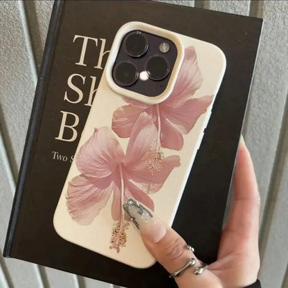 Pink Hibiscus Elegant High Aesthetic Phone Case For iPhone 16 Pro Max 15 14 13 12 11 16 15 14 Plus Anti-Drop Protective Cover