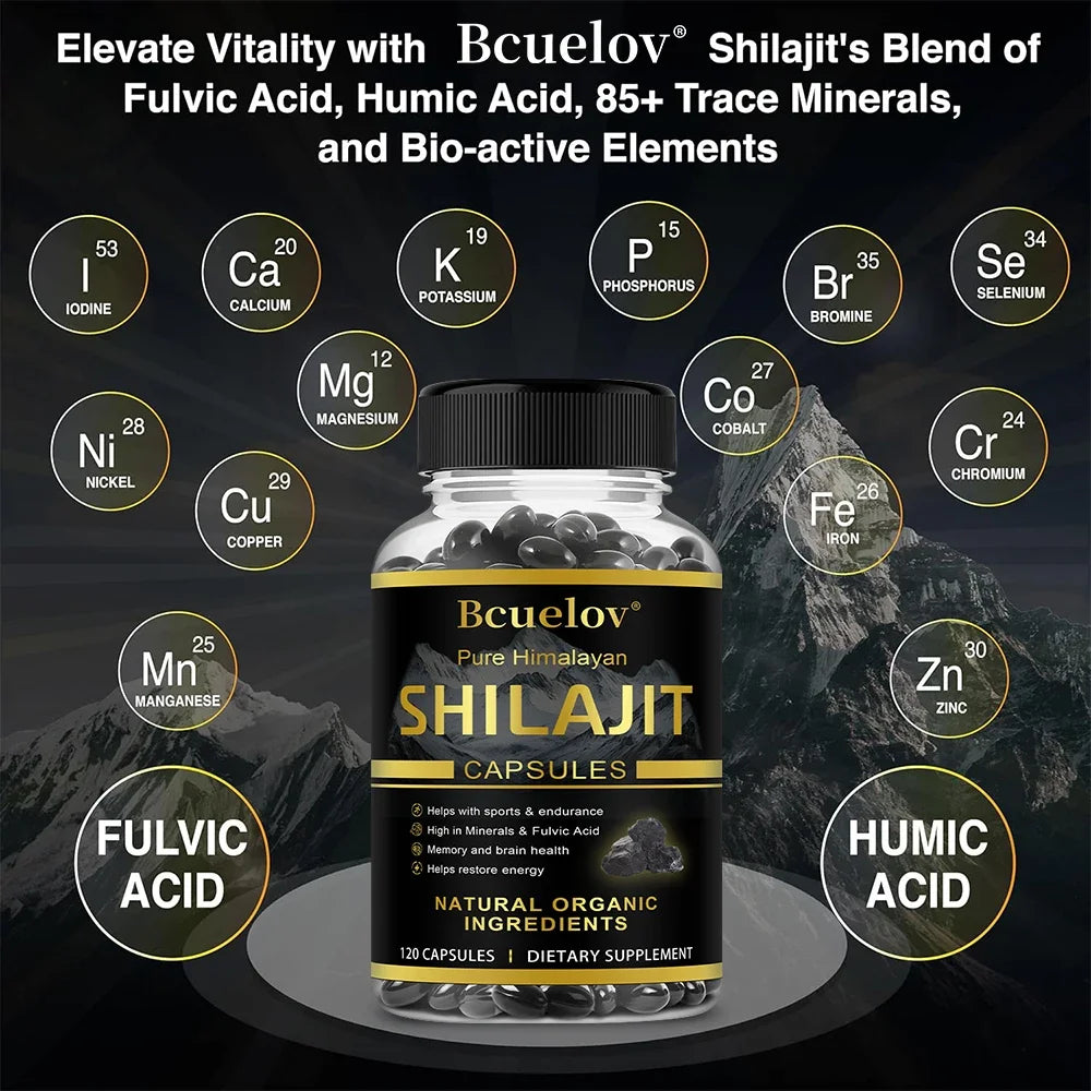 Shilajit Original Shilajits Capsule High Purity Mineral Supplements with 85+Trace Minerals Enhance Energy & Resist Stress