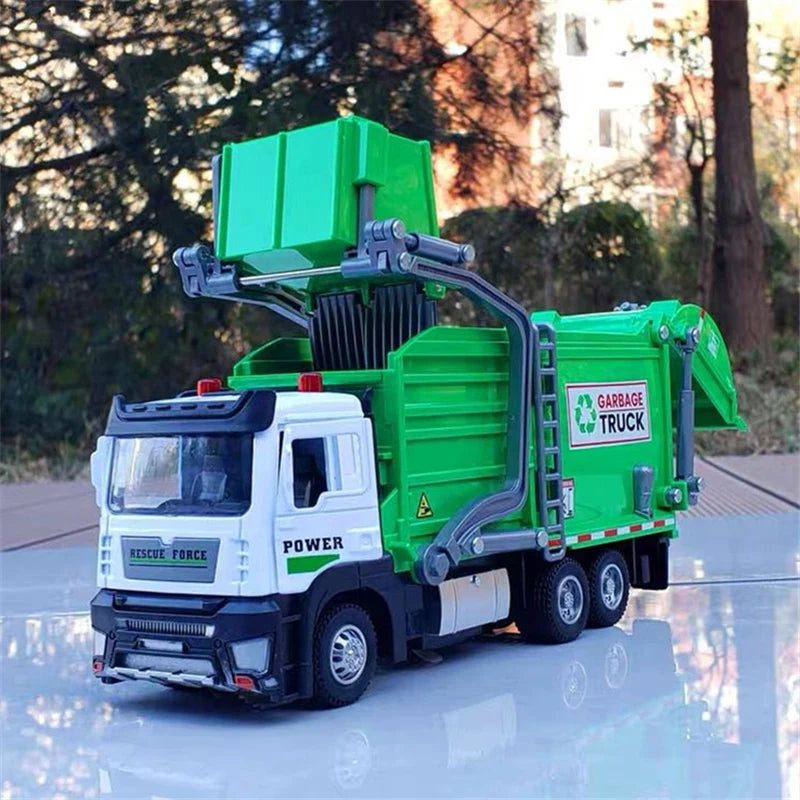 1/32 Garbage Collection Truck Car Model City Garbage Sorting Sanitation Clearing Vehicle Car Model Sound and Light Kids Toy Gift