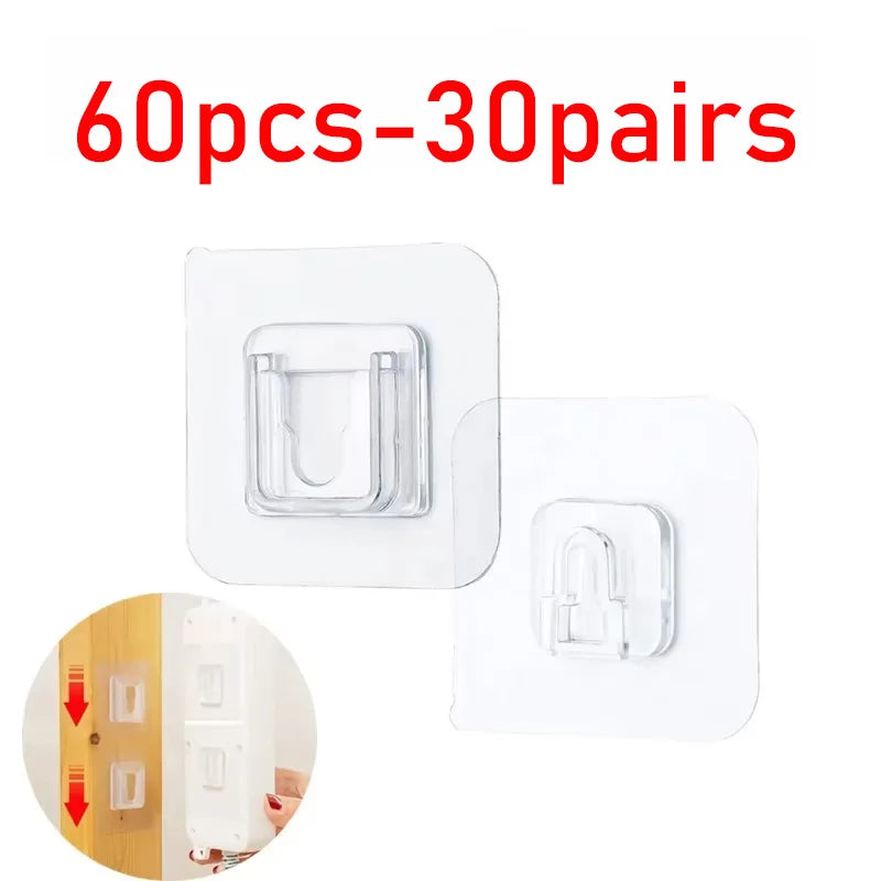 Double Sided Adhesive Wall Hooks Hanger Strong Transparent Suction Cup Storage Socket Hooks Bathroom Kitchen Bedroom Hook Kit