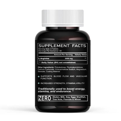 L Arginine 3000mg Tablets Maximum Dose L-Arginine Nitric Oxide Supplement for Supporting Energy - Nitric Oxide Booster