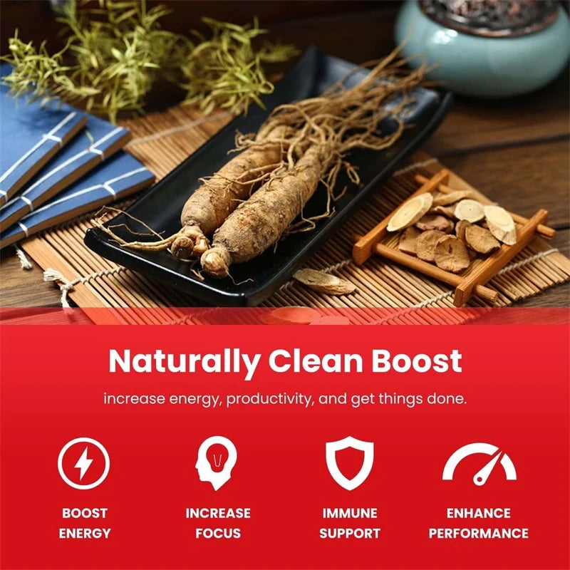 Korean Red Ginseng Supplement - High Potency for Energy, Focus, Performance, Vitality & Immune Support - for Men and Women