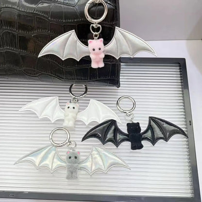 Cross border Sweet Cool Hot Girl Little Bear Wings KeychainBlack and WhiteBat BagPendant MobilePhoneHanger Halloween Accessories