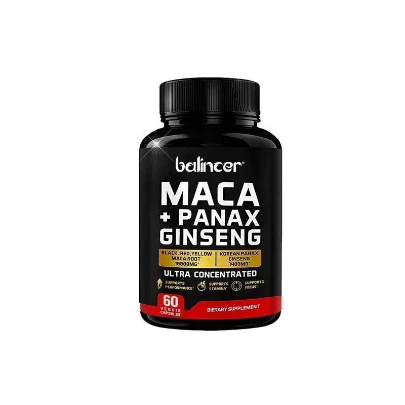 Maca & Ginseng Capsules 10000mg (Yellow+Red+Black) Extract, Strength, Endurance, Muscle Mass, Energy & Muscle Support