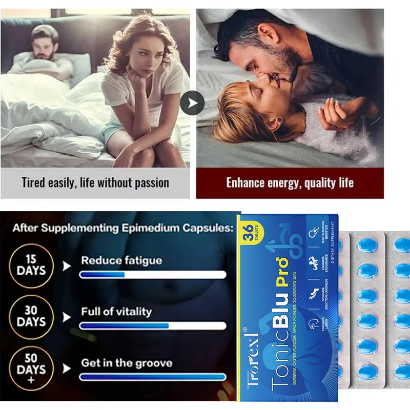 TonicBlu Pro Blue Tablets Male Enhancing Natural Oyster & Ginseng Pills Support Enhanced Vitality, Stamina & Energy, Drive