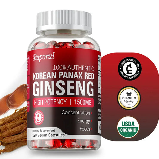 Korean Red Panax Ginseng Capsules - Supports Overall Health & Performance, Improves Mental Focus and Vitality, and Boosts Energy