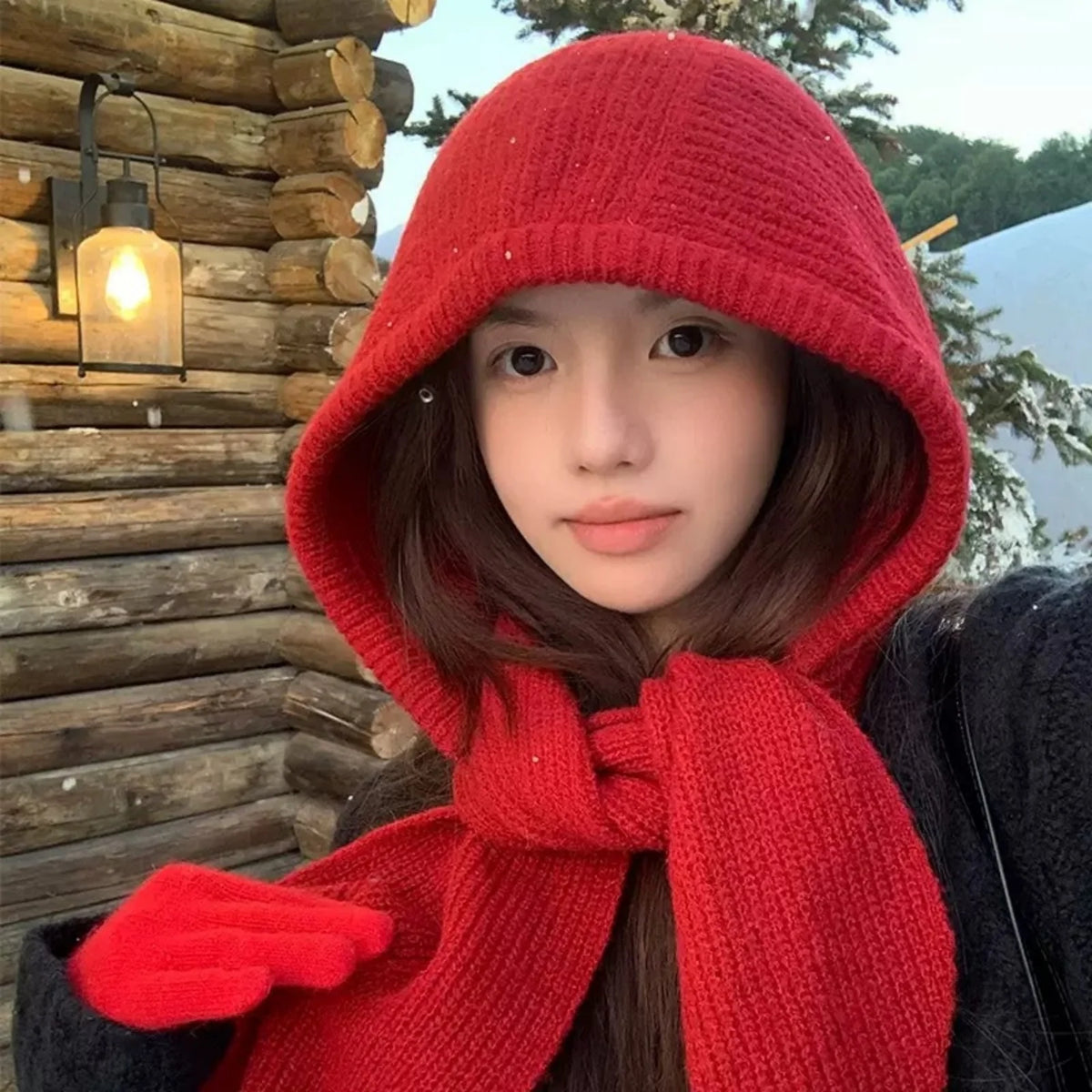 Korean Balaclava Bonnet Women Skullies Beanies Hat Scarf One-piece Thickened Warm Neck Protection Winter Accessories Knitted Law