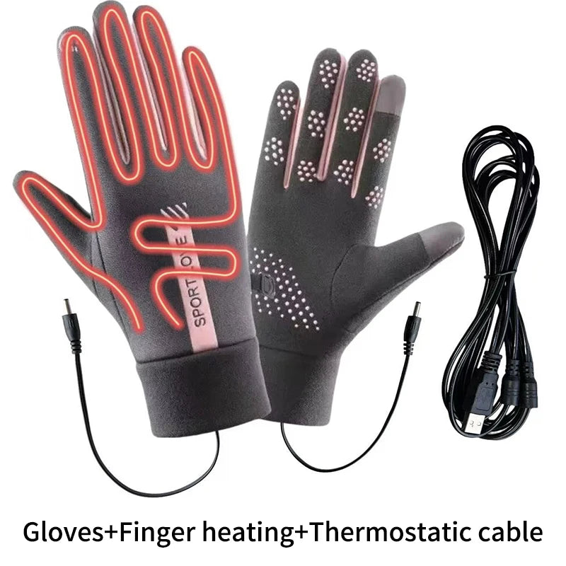 USB Rechargeable Heated Gloves Adjustable Temperature Anti Slip Touch Screen Thickened Warm for Skiing Cycling Winter Outdoor