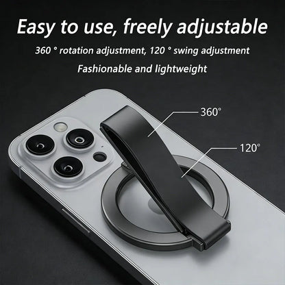 2025 innovative design aluminum alloy magnetic mobile phone ring holder, 360° rotation, 120° swing, suitable for iPhone 12+