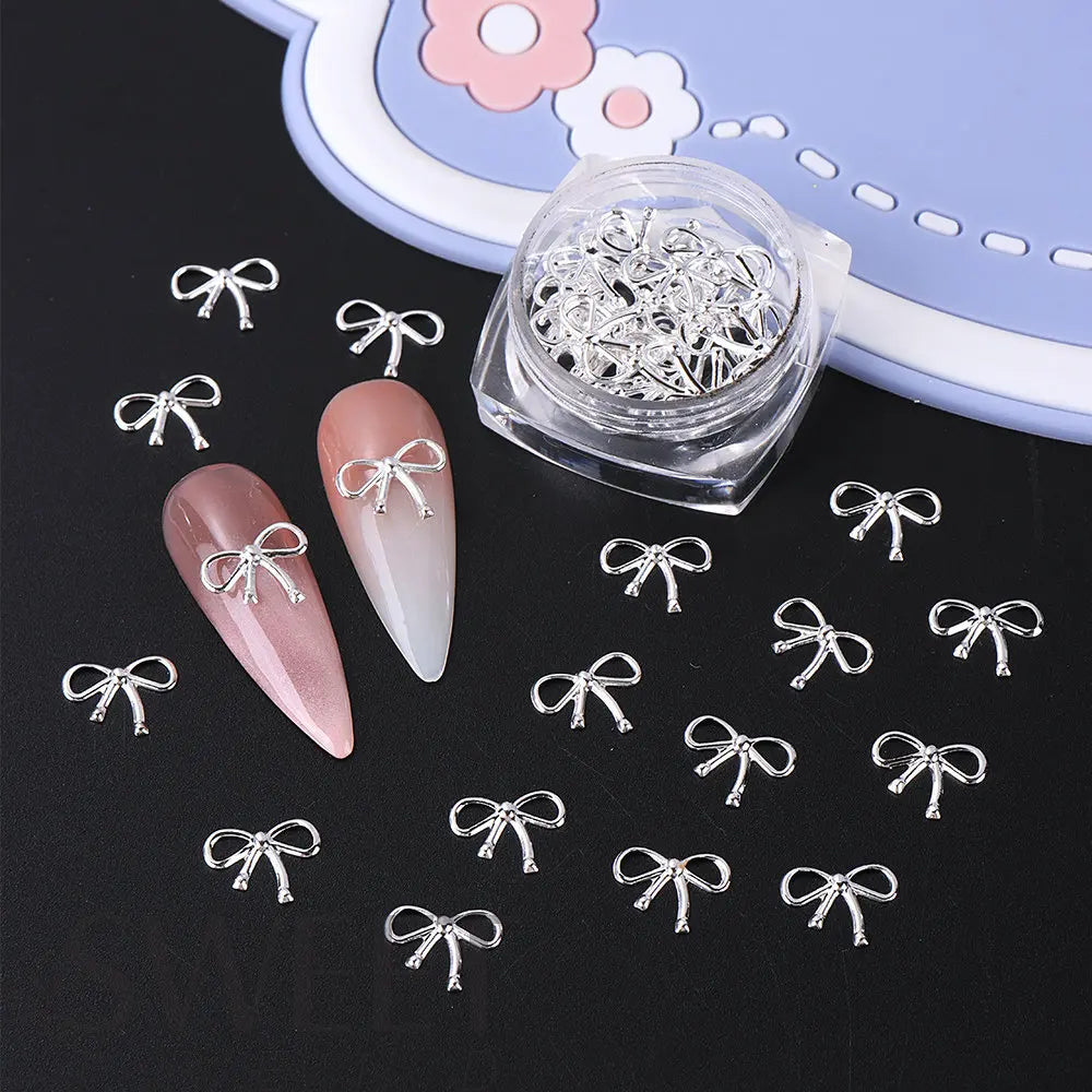 3 Bottle Boxed Nail Accessories Gold Silver Rose Gold Hollow Metal Bow Classic Bow Decoration Girls Square Bottle Metal Bow 2026