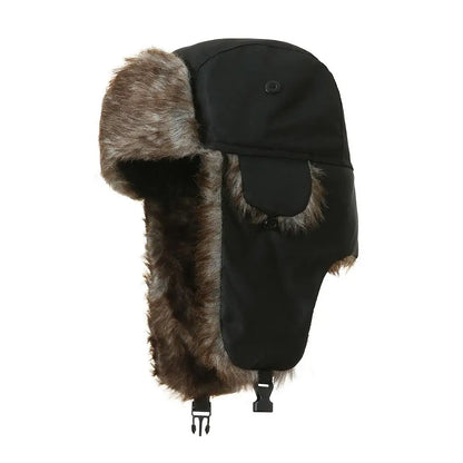 Leather Hat Winter Waterproof Thicken Earmuffs Warm Russian Ski Hat Windproof Cold Flat Cap For Elder Men Women Essential Winter