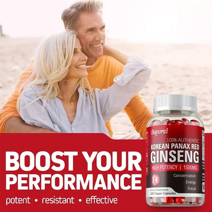 Korean Red Panax Ginseng Capsules - Supports Overall Health & Performance, Improves Mental Focus and Vitality, and Boosts Energy