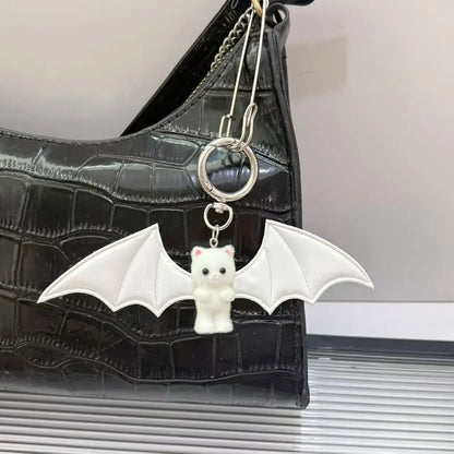 Cross border Sweet Cool Hot Girl Little Bear Wings KeychainBlack and WhiteBat BagPendant MobilePhoneHanger Halloween Accessories