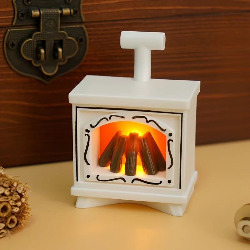 Dollhouse Miniature Fireplace Glowing Stove Model House Furniture Kitchen Living Scene Christmas Decor Toy