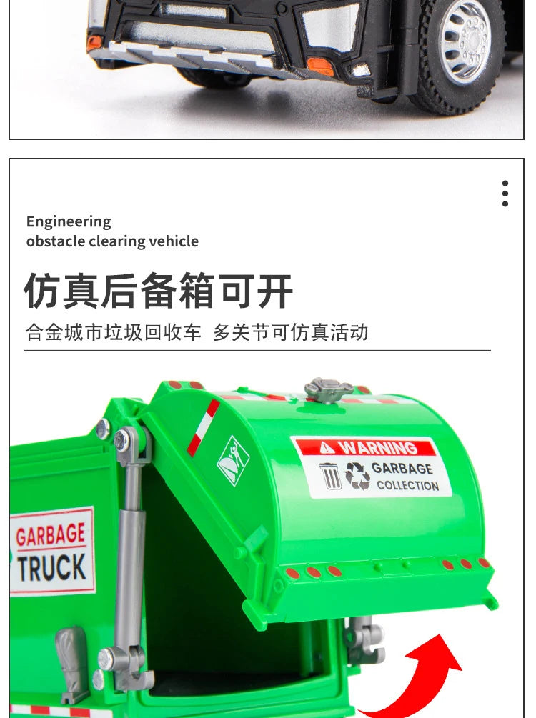 1/32 Garbage Collection Truck Car Model City Garbage Sorting Sanitation Clearing Vehicle Car Model Sound and Light Kids Toy Gift