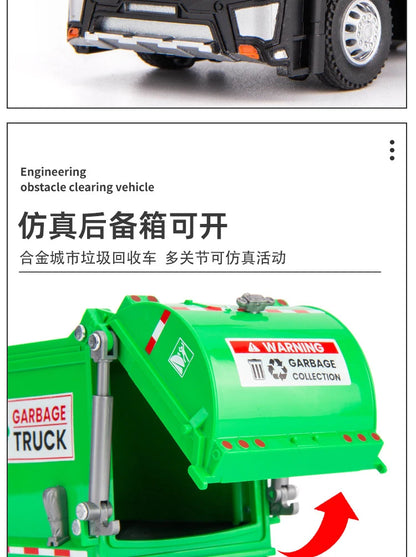1/32 Garbage Collection Truck Car Model City Garbage Sorting Sanitation Clearing Vehicle Car Model Sound and Light Kids Toy Gift