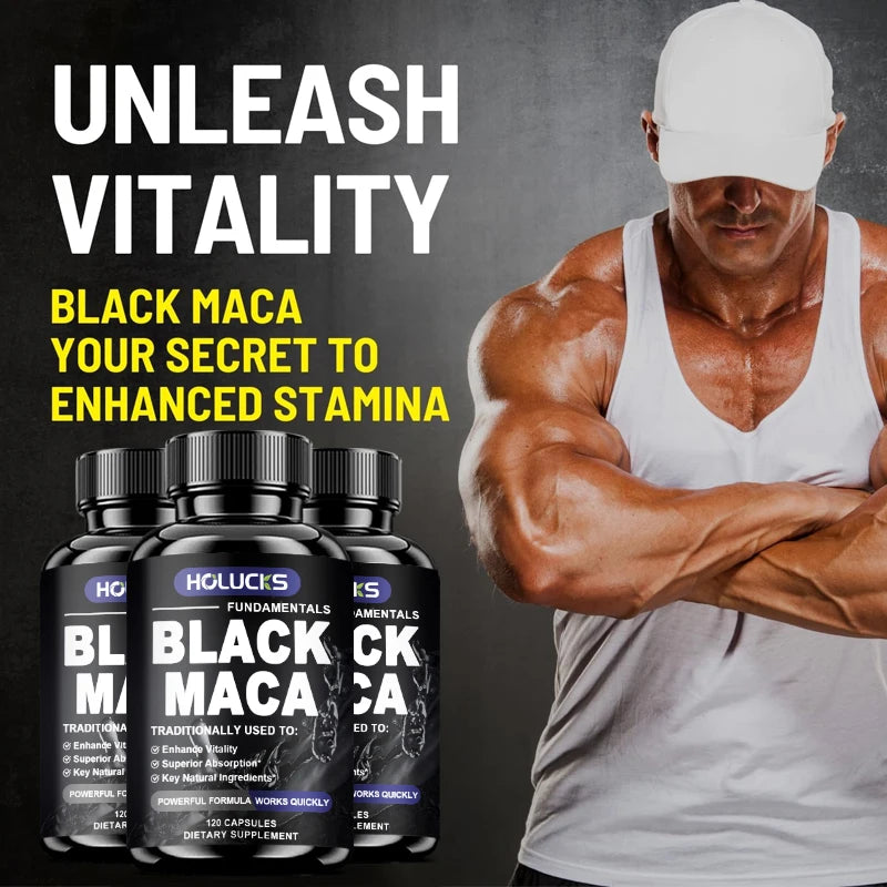 Natural Men Maca Supplement, with Black Maca Extract & Black Pepper, Support Hormone Balance & Masculine Drive, Immune