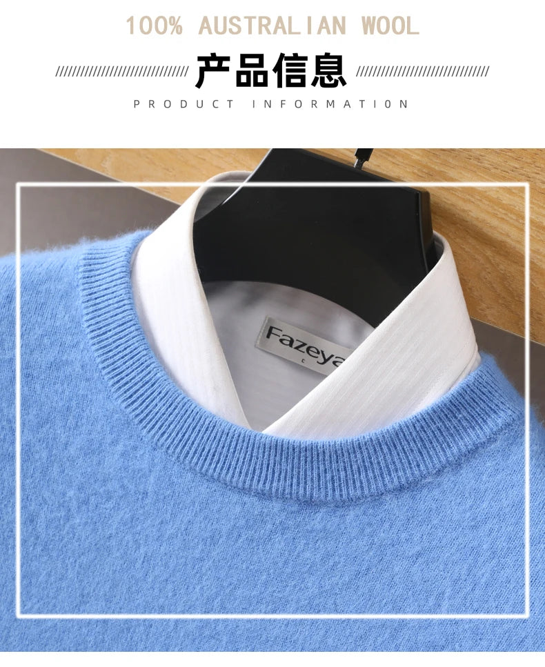 Men's 100% Pure Mink Cashmere Sweater O-Neck Pullovers Knit Sweater Autumn and Winter New Long Sleeve High-End Jumpers Mink Tops