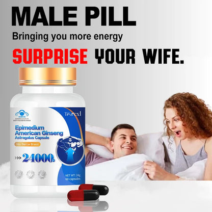 100% Pure Non-GMo Organic American Ginseng Supplement - 60 Capsules Supports Reproductive Health Natural Energizer Stamina