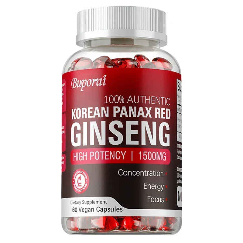 Korean Red Panax Ginseng Capsules - Supports Overall Health & Performance, Improves Mental Focus and Vitality, and Boosts Energy