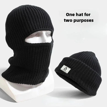 2 In1 Winter Mask Beanies Hats Warm Knitted Balaclava Hats Windproof Solid Full Face Ski Bonnet Tactical Cycling Earmuffs Cap