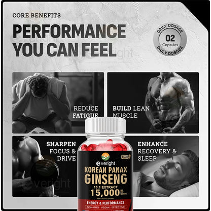 Korean Red Ginseng Capsules- 1500mg Natural High Strength for Men Vitality, Energy, Performance, Focus, Immune Health