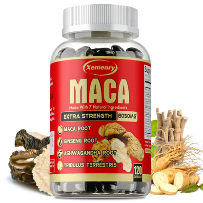 Maca Root Capsules - with Ginseng & Ashwagandha, to Support Energy, Endurance and Performance, Muscle Mass Improve