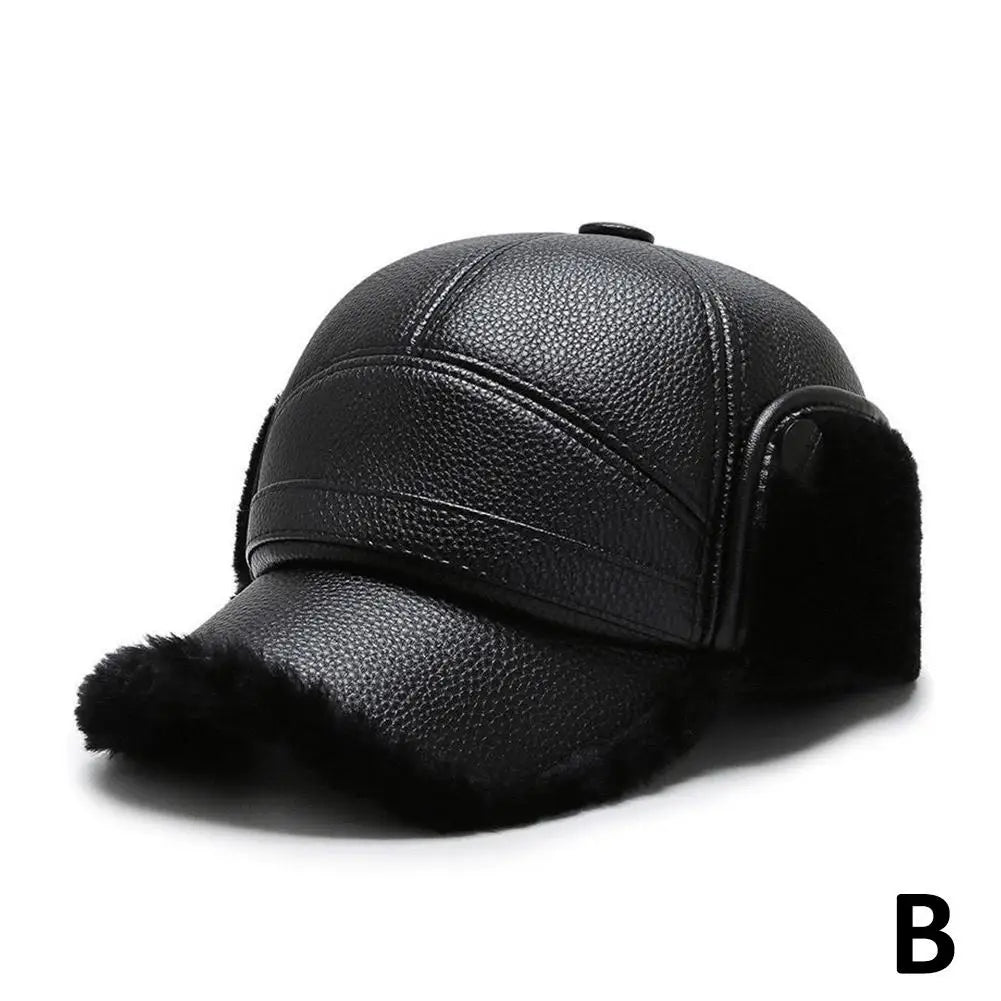 Leather Hat Winter Waterproof Thicken Earmuffs Warm Russian Ski Hat Windproof Cold Flat Cap For Elder Men Women Essential Winter