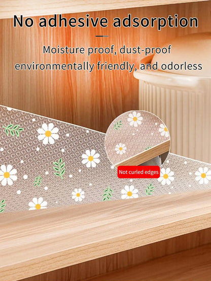 Daisy Flower Kitchen Cabinet Mat Reusable Drawer Mat Kitchen Dining Table Mat Insulation Mat Waterproof Moisture-proofDrawer Mat