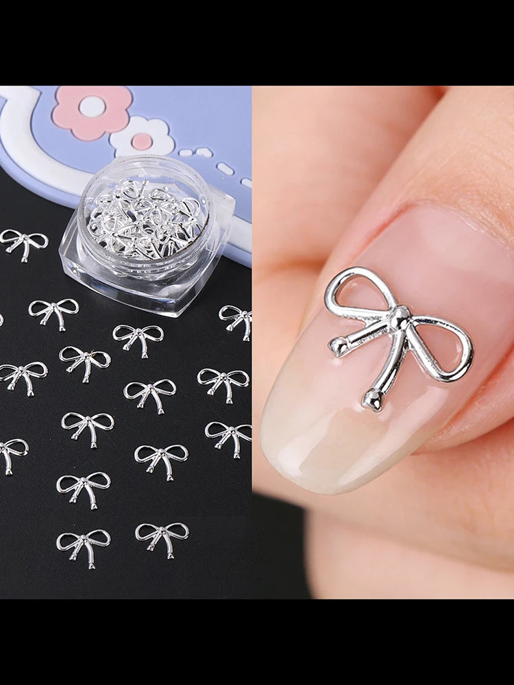 3 Bottle Boxed Nail Accessories Gold Silver Rose Gold Hollow Metal Bow Classic Bow Decoration Girls Square Bottle Metal Bow 2026