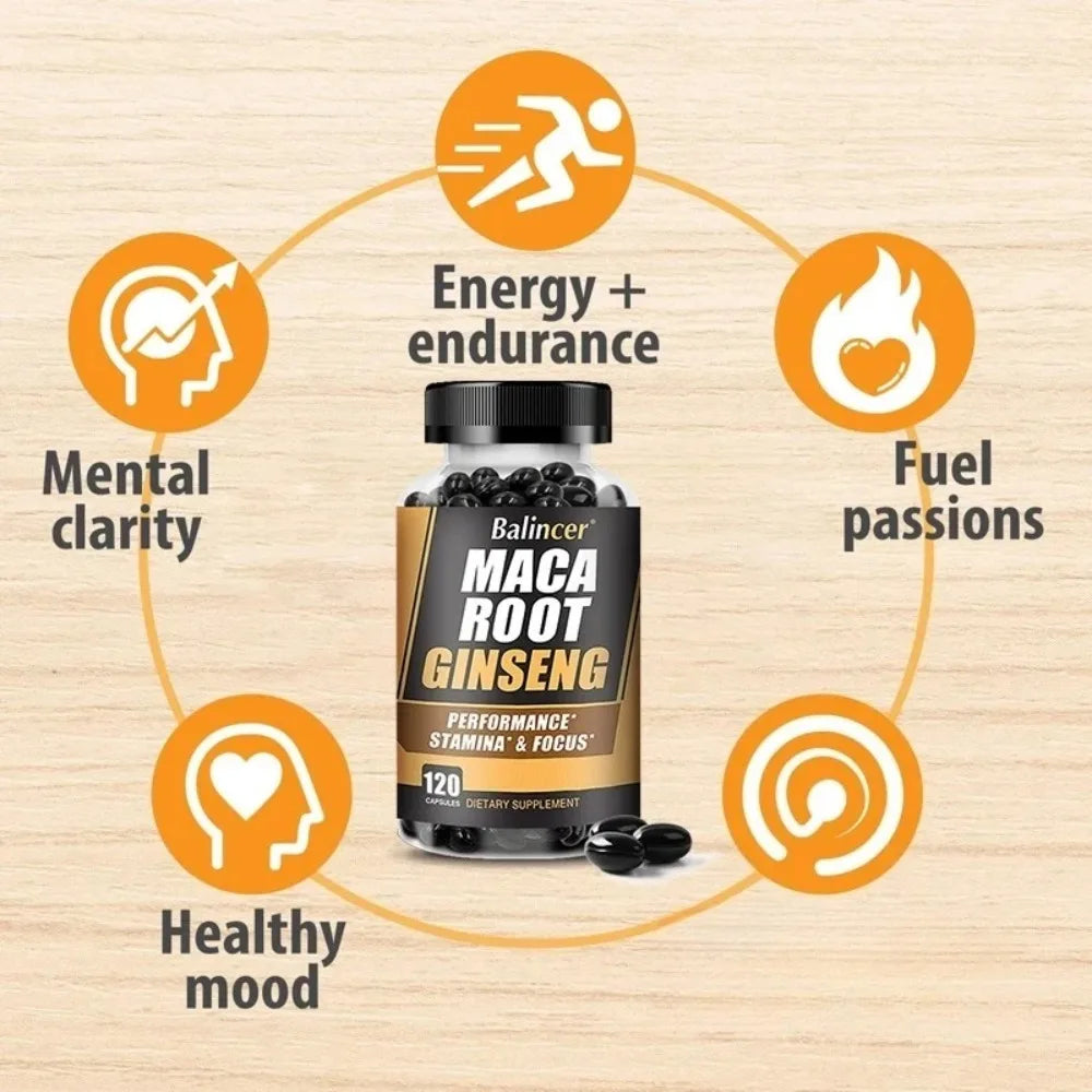 Maca + Ginseng Capsules - Supports Immune Health, Improves Mood, and Boosts Energy, 120 Capsules