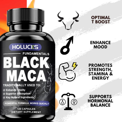 Natural Men Maca Supplement, with Black Maca Extract & Black Pepper, Support Hormone Balance & Masculine Drive, Immune