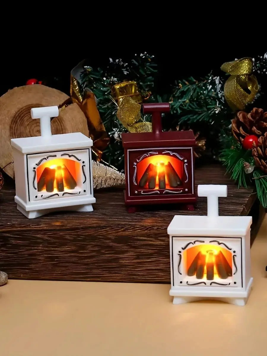 Dollhouse Miniature Fireplace Glowing Stove Model House Furniture Kitchen Living Scene Christmas Decor Toy