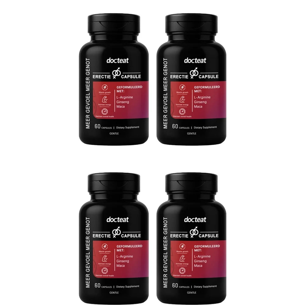 Docteat L-Arginine Ginseng Maca Capsules for Men, Energy Endurance Muscle Growth & Recovery Support, Gentle, 60 Capsules
