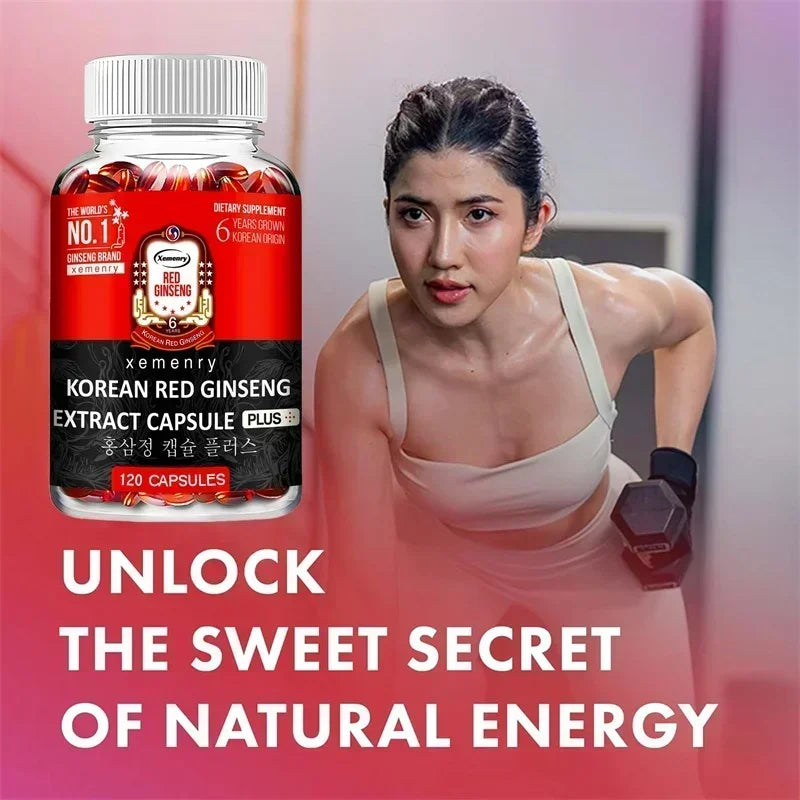 Korean Red Ginseng Supplement - Supports Brain Function and Immune Health, Boosts Energy Production, Relieves Stress, Non-GMO