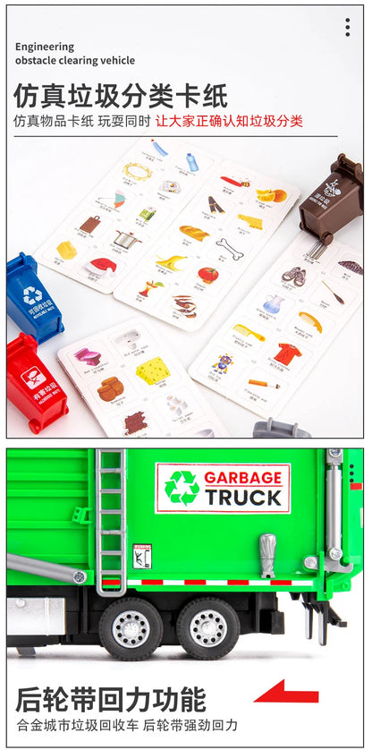 1/32 Garbage Collection Truck Car Model City Garbage Sorting Sanitation Clearing Vehicle Car Model Sound and Light Kids Toy Gift