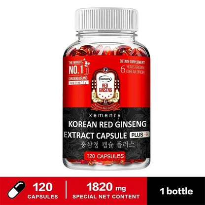 Korean Red Ginseng Supplement - Supports Brain Function and Immune Health, Boosts Energy Production, Relieves Stress, Non-GMO