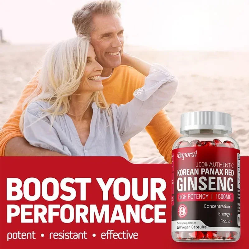 Korean Red Panax Ginseng Capsules - Supports Overall Health & Performance, Improves Mental Focus and Vitality, and Boosts Energy