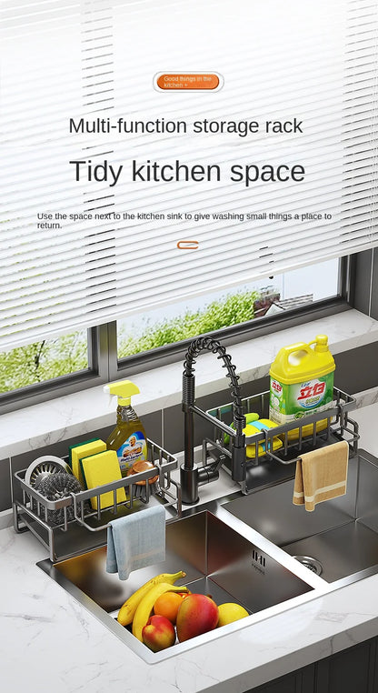Kitchen stainless steel shelf, sponge drain rack, sink drainage rack, dishwashing supplies, dishcloth storage, drainage rack