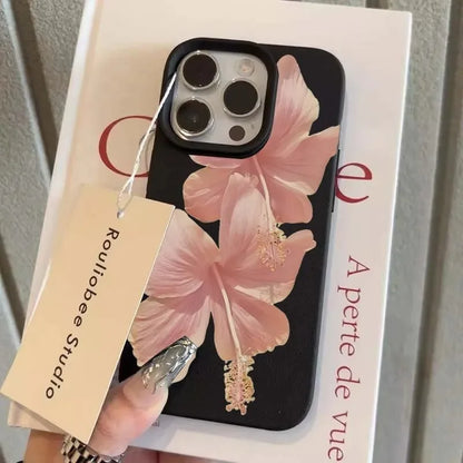 Pink Hibiscus Elegant High Aesthetic Phone Case For iPhone 16 Pro Max 15 14 13 12 11 16 15 14 Plus Anti-Drop Protective Cover