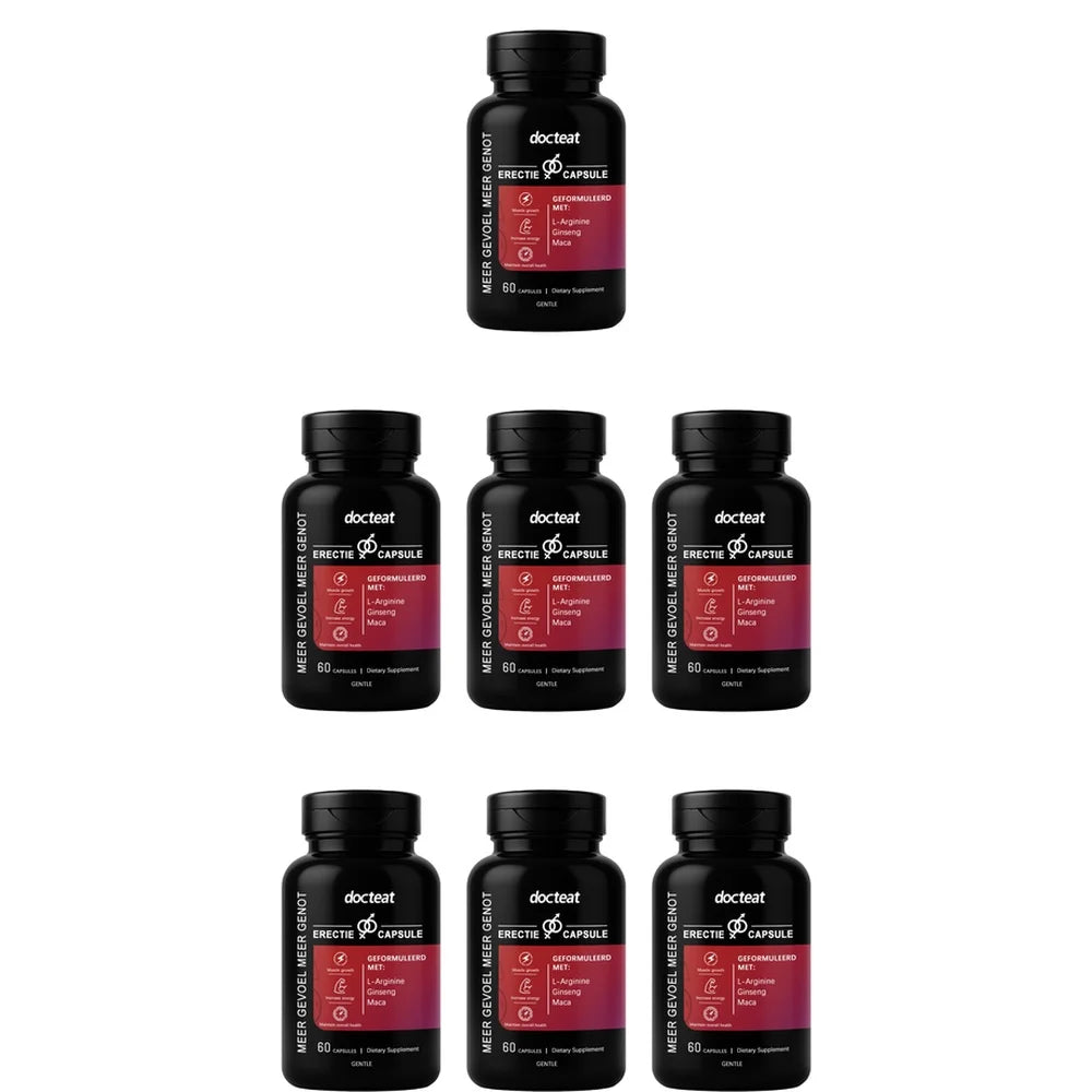 Docteat L-Arginine Ginseng Maca Capsules for Men, Energy Endurance Muscle Growth & Recovery Support, Gentle, 60 Capsules