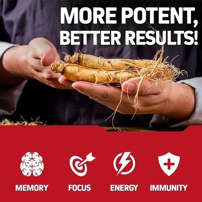 Korean Red Panax Ginseng Capsules - Supports Overall Health & Performance, Improves Mental Focus and Vitality, and Boosts Energy